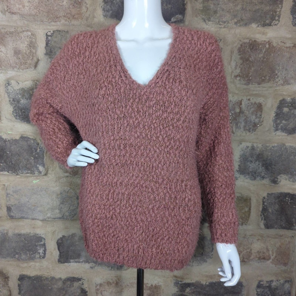 ALTAR'D State Sweater Woman's Size Small Tan Chunky Eyelash V Neck Oversized